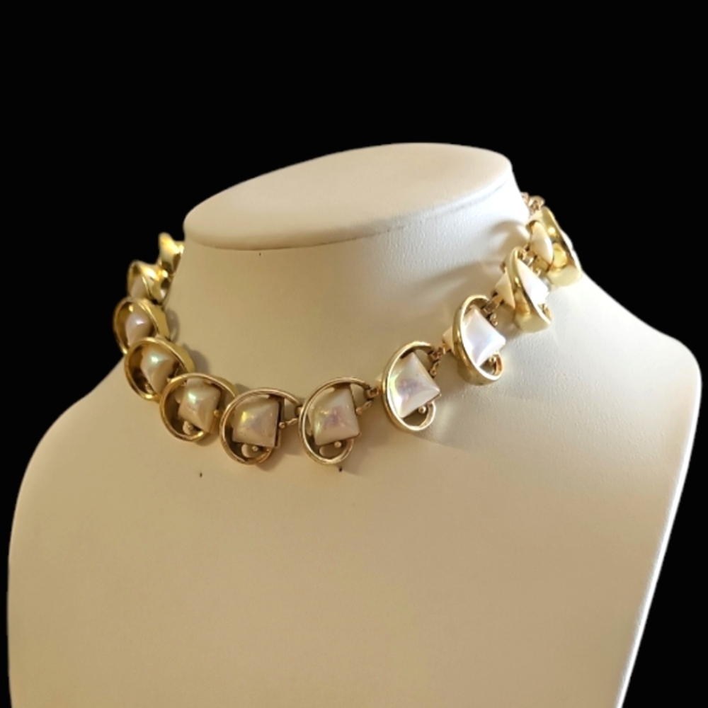 Vintage Mid-century Emmons Thermoset Gold Tone Choker Necklace.